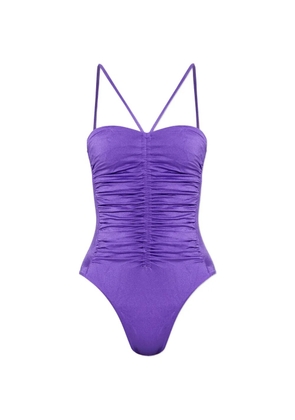 DSQUARED2 logo-embroidery ruched swimsuit - Purple
