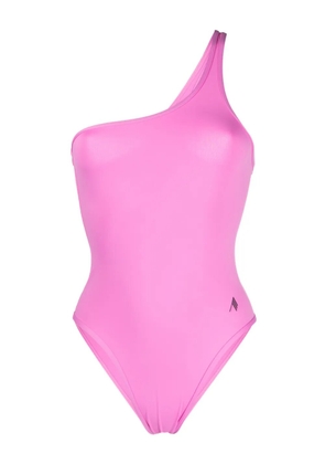 The Attico one-shoulder logo-print swimsuit - Pink
