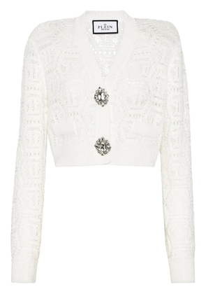 Philipp Plein monogram crochet-knit cardigan - White