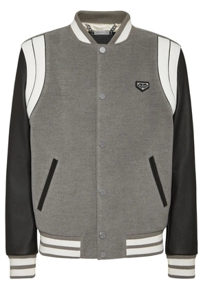 Philipp Plein leather sleeves bomber jacket - Grey