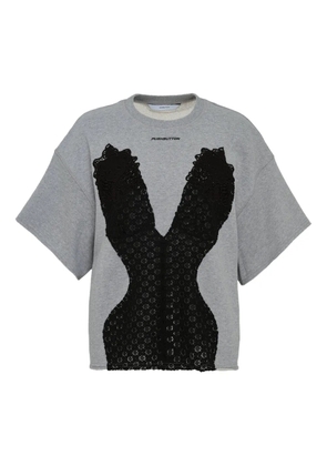 pushBUTTON lace-applique T-shirt - Grey