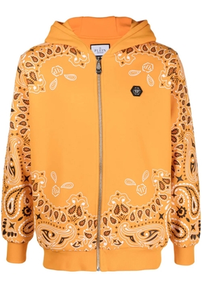 Philipp Plein bandana-print zip-up hoodie - Orange