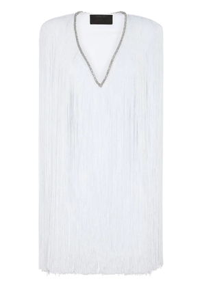 Philipp Plein fringed v-neck mini dress - White