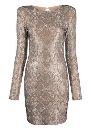 Philipp Plein Python-print crystal mini dress - Neutrals