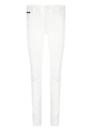 Philipp Plein crackle-textured denim leggings - White