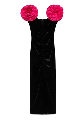 NISSA floral-appliqué velvet midi dress - Black