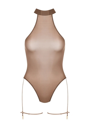 Maison Close French Kiss Light halter-neck thong bodysuit - Brown