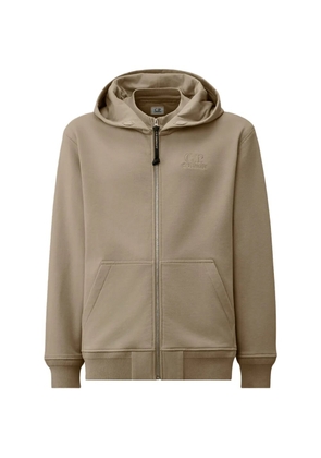 C.P. Company logo-detail zip-up hoodie - Neutrals