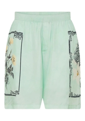 Camilla floral-pattern silk shorts - Green