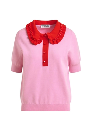 Essentiel Antwerp beaded-embellished ruffled-trim polo top - Pink