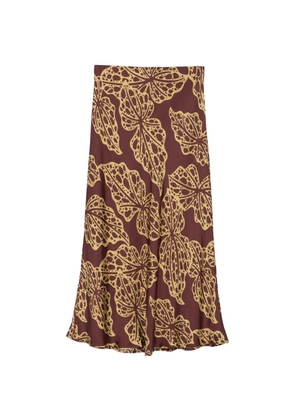 Ottod'Ame leaf-print midi skirt - Brown