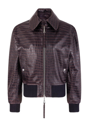 Rabanne crocodile effect leather bomber jacket - Brown