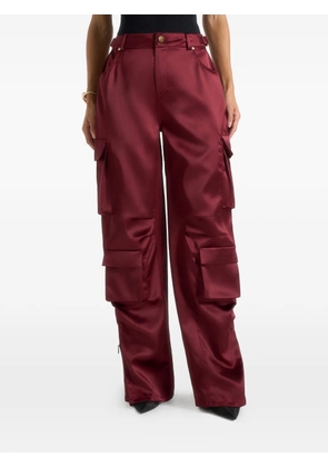 Manière De Voir Emilie high-waisted satin wine red cargo pants