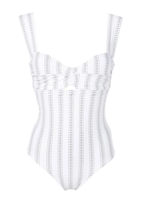 Amir Slama twist-detail stripe-print swimsuit - White