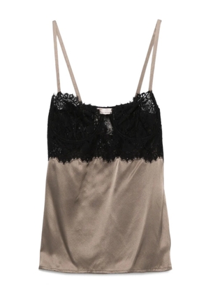 Semicouture lace-trimmed silk top - Grey