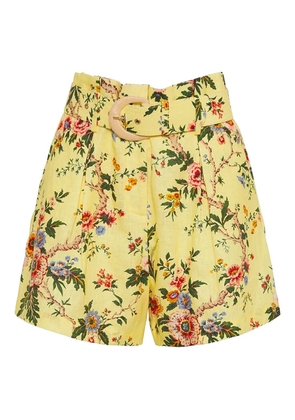 Cara Cara floral-print belted tailored shorts - Yellow