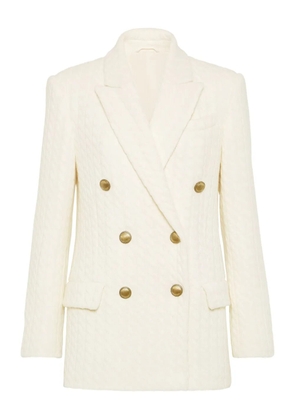 Brunello Cucinelli cable knit double-breasted blazer - White