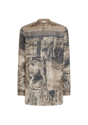 Pierre-Louis Mascia Aloe band collar tapestry print longsleeve shirt - Neutrals