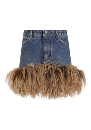 Dolce & Gabbana feather-trim denim mini skirt - Blue