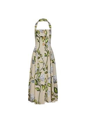 Oscar de la Renta flower-print halter-neck midi dress - Neutrals