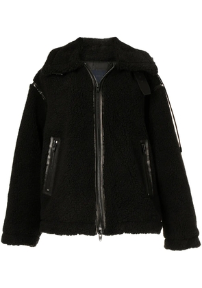 Juun.J faux-shearling oversized biker coat - Black