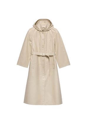 Prada hooded nappa leather and fabric coat - Neutrals