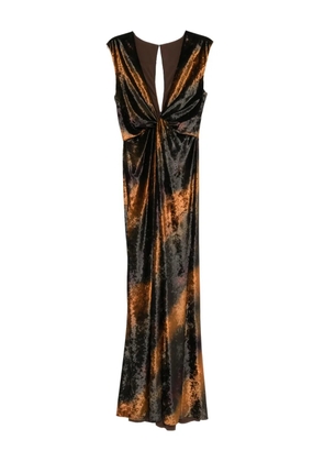 Amsale ombre-velvet twist-neck dress - Brown