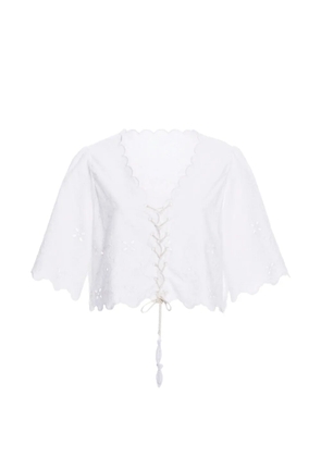 Agua Bendita eyelet trim madeira crop top - White