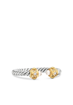 David Yurman 18kt yellow gold and sterling silver Renaissance pearl and diamond ring (2.3mm)