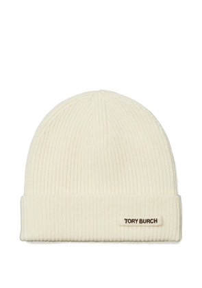 Tory Burch ribbed-knit beanie hat - White
