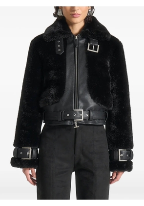 Manière De Voir Deya plush & faux leather belted black jacket