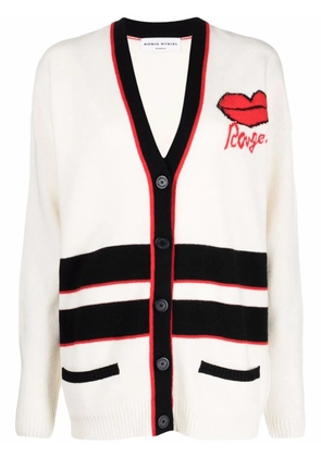 Sonia Rykiel striped-trim long cardigan - Neutrals