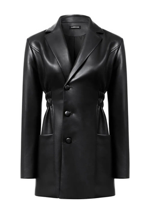 Manière De Voir double-breasted faux-leather black blazer dress