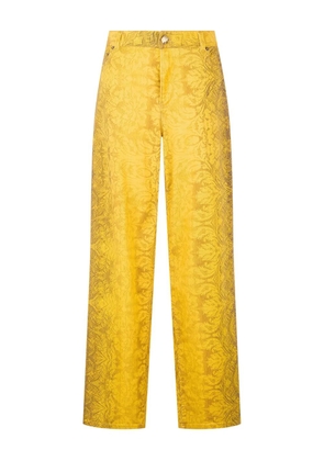 Roberto Cavalli brocade-print straight-leg jeans - Yellow