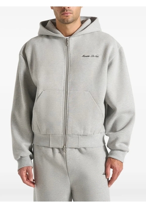 Manière De Voir Zia dual-zip logo-embroidery relaxed-fit marl grey hoodie