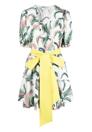 Maison Kitsuné leaf-print belted wrap dress - White