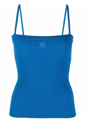 Courrèges embroidered-logo ribbed top - Blue