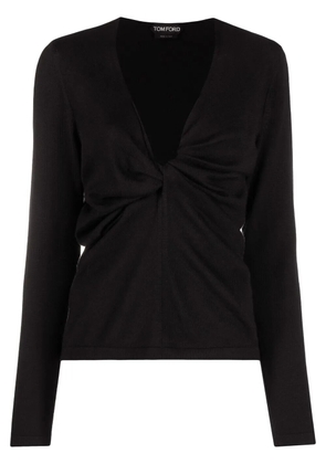 TOM FORD plunge-neck twist-detail knitted top - Black