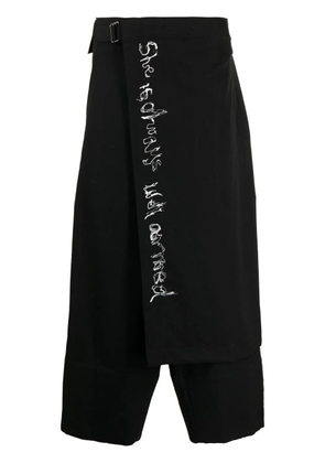Yohji Yamamoto wrap-design wool cropped trousers - Black