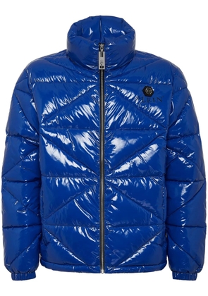 Philipp Plein Hexagon logo-plaque glossy padded jacket - Blue