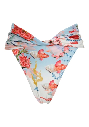 Agua Bendita Lily fish-print bikini bottom - Blue