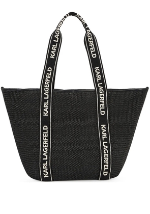 Karl Lagerfeld Signature raffia beach tote bag - Black