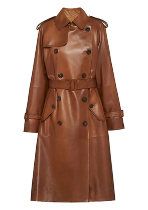 Prada double-breasted leather coat - Brown