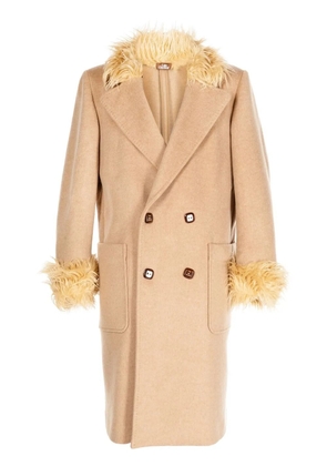 Late Checkout wool double-breasted coat - Brown