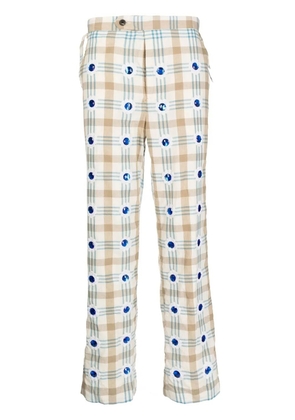 BODE embellished checked straight-leg trousers - White