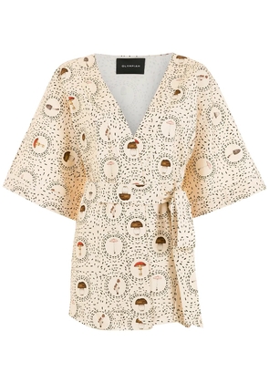 Olympiah mushroom-print tie-waist top - Neutrals