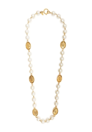 CHANEL Pre-Owned 1986-1992 logo faux-pearl necklace - White