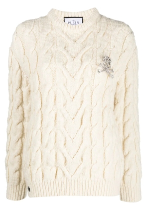 Philipp Plein long-sleeve cable-knit jumper - White