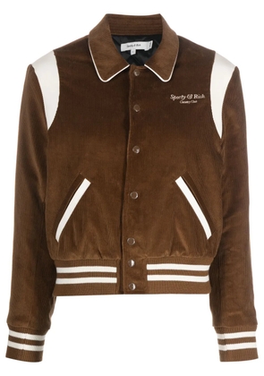 Sporty & Rich logo-embroidered corduroy bomber jacket - Brown
