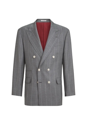Brunello Cucinelli virgin wool chalk stripe one-and-a-half breasted tailor blazer - Grey